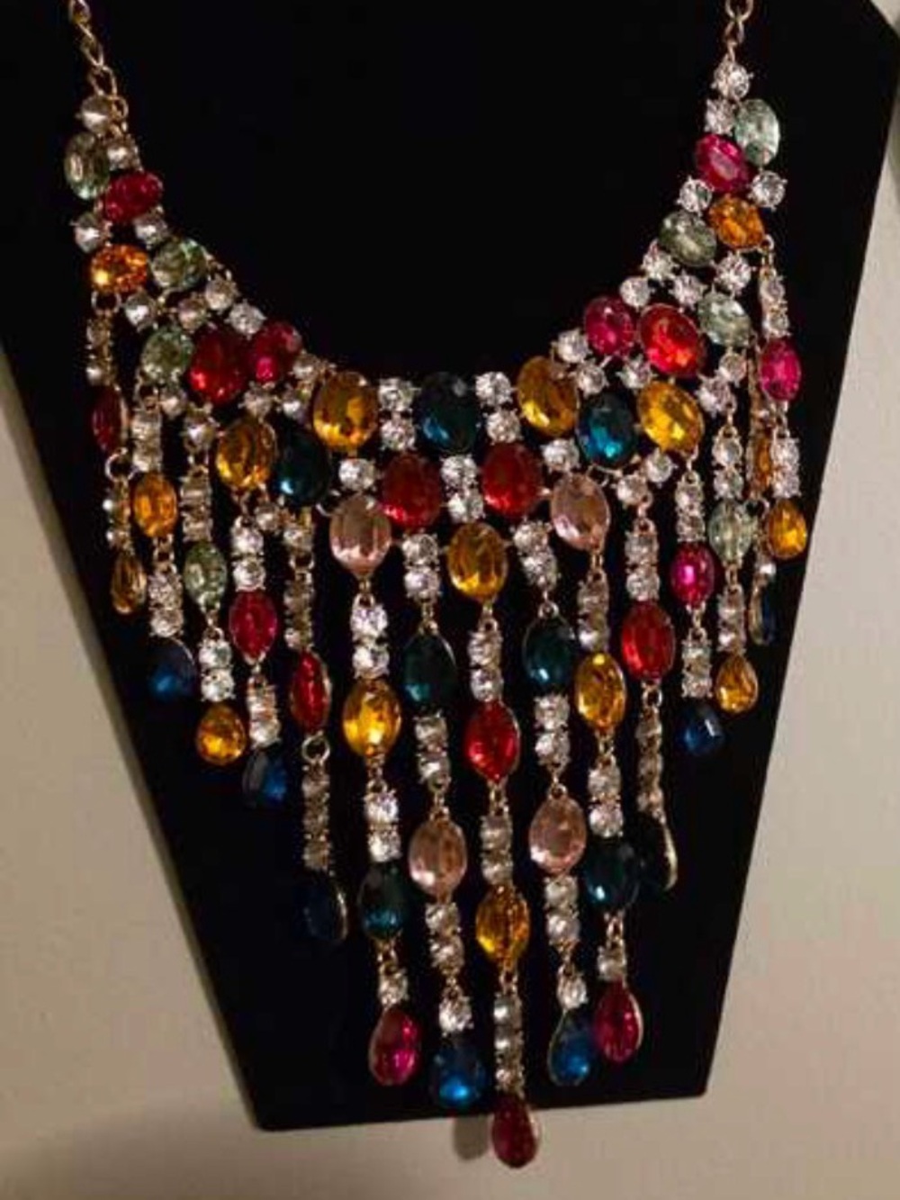 Multicolor Crystal Fringe Statement Necklace